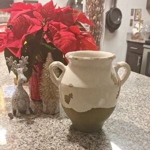 Pottery Barn Two-Tone Cream and Green Vase